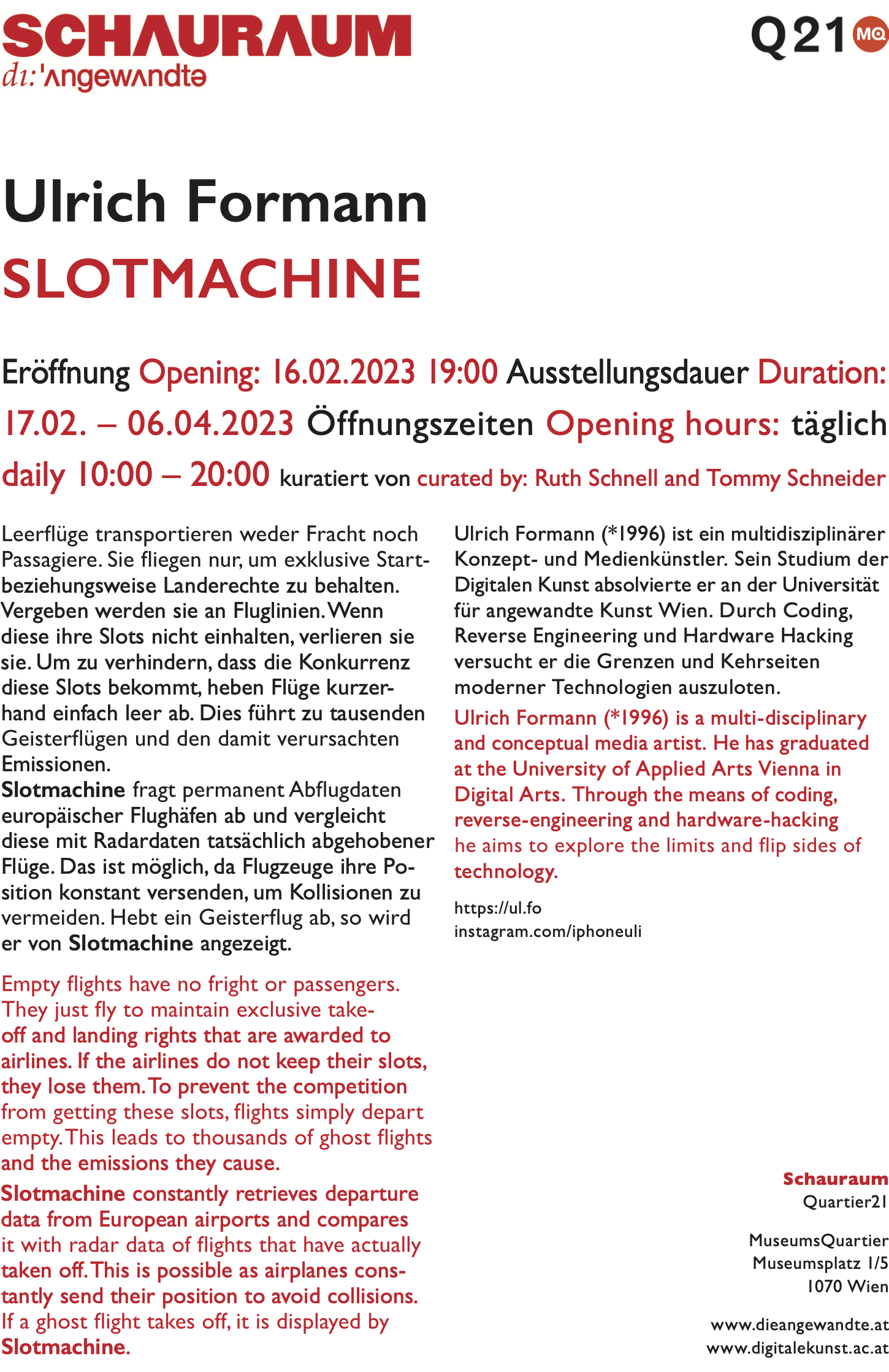 Schauraum Angewandte exhibition flyer
