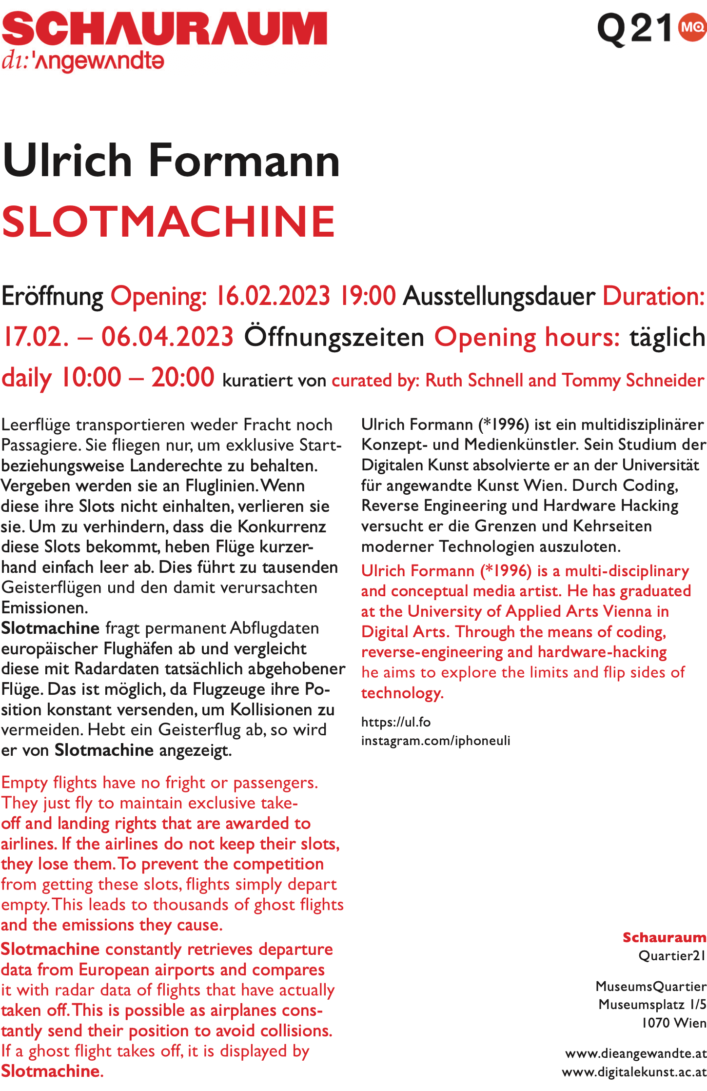 Schauraum Angewandte exhibition flyer